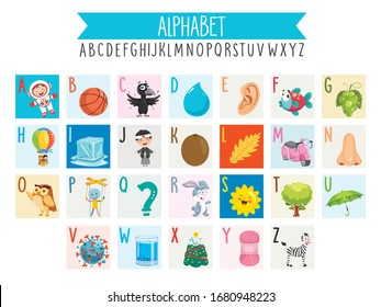 Illustrated Alphabet Letters And Cartoon Objects