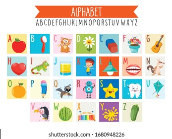 Illustrated Alphabet Letters And Cartoon Objects