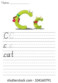 Illustrated alphabet worksheet of the letter c