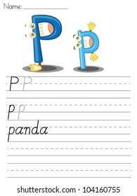 Illustrated alphabet worksheet of the letter p