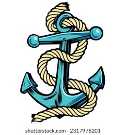 Illustrated Anchor blue with rope Vintage Retro Logo. blank word