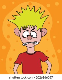 ilustró a un chico enfadado con antecedentes anaranjados.