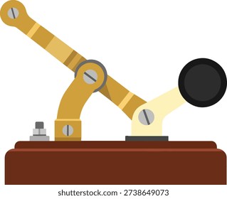Illustrated antique catapult launching a spherical projectile on wooden base physics demonstration