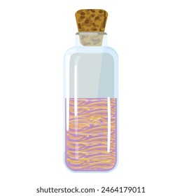 Illustrated antique glass bottle with cork stopper and abstract content