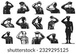 Illustrated Army general silhouette with hand gesture saluting. Vector