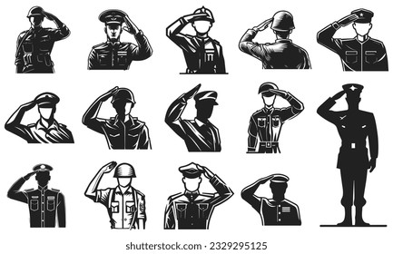 Illustrated Army general silhouette with hand gesture saluting. Vector