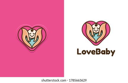 Illustrated baby logo template embraced with love