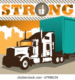 Illustrated background with big truck. Vector illustration.