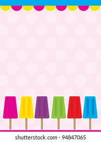 An illustrated background with plenty of color; a scalloped border at the top, with a row of different color pops along the bottom.