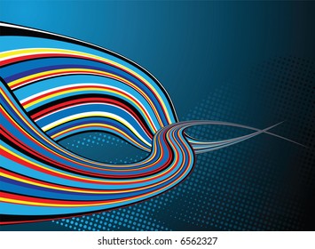 Illustrated background with two shafts of rainbow on a blue background