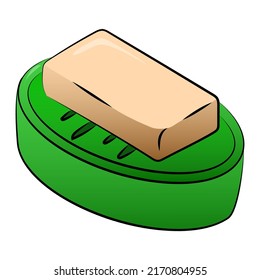 barra de jabón ilustrada en un plato de jabón verde