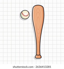 Illustrated Baseball with a wooden Bat, shown on a clean white background with a grid.