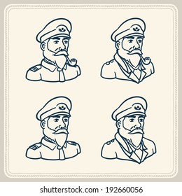 Illustrated bearded boat captain icons