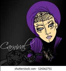 Illustrated beautiful girl for your carnival design - vector illustration