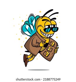 Illustrated Bee Character distributing honey. Bee selling honey. Honey bee mascot vector