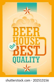 Afiche de cerveza ilustrado con tipografía. Ilustración vectorial.