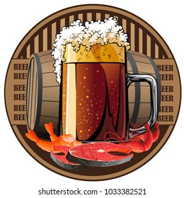 Illustrated beer tag, beer and snack