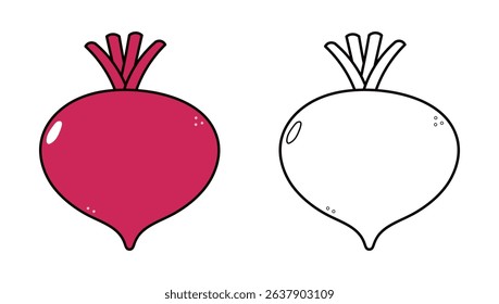 Illustrated beets, one colored and one outline, perfect for design or educational use.