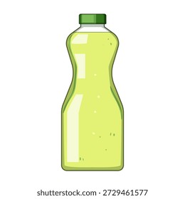 Botella de bebida ilustrada llena de líquido verde claro, proporcionando opciones de refresco y bebida saludable, perfecto para conceptos de empaque, comida y bebida sobre un fondo blanco