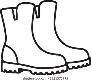 Illustrated black boot with sturdy treaded sole and pull tabs, ideal for rugged or industrial use.