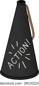 Illustrated Black Megaphone with Action Text Isolated
