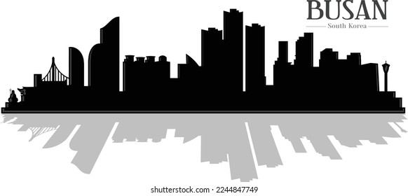 Illustrated black and white buildings skyline silhouette of the city Busan South Korea. Vector eps graphic design.