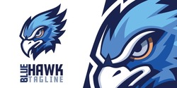 Illustrated Blue Hawk, Eagle, Falcon Logos: Captivating Illustrations And Vector Graphics For Sport And E-Sport Gaming Teams' Mascot And Logo Designs.