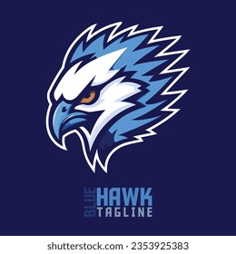 Illustrated Blue Hawk, Eagle, and Falcon Logos: Captivating Mascot Illustrations and Vector Graphics for Sport and E-Sport Gaming Teams