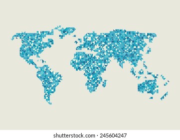 An illustrated blue world map outline
