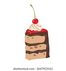 Illustrated cake piece with brown icing and several red cherries adds a fun, sweet touch Perfect for baking or dessert-themed projects.