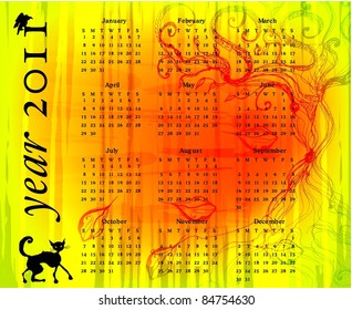 illustrated calendar for the year 2012 with black cat
