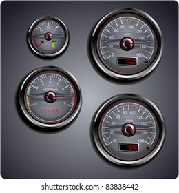 Illustrated car details. odometer, speedometer, tachometer
