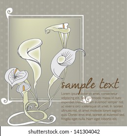illustrated card with calla lilies - vector illustration
