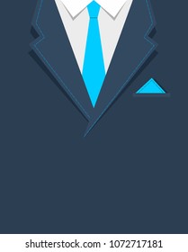 The illustrated card in the form of a men's business blue suit with a blue tie