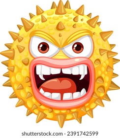 An illustrated cartoon character of a spiky bacteria germ virus monster