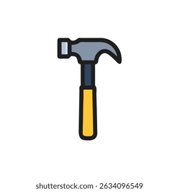 Illustrated cartoon hammer with grey head and yellow handle