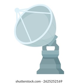 Illustrated cartoon satellite dish with flat design and modern technology for telecommunications and broadcasting on a white background