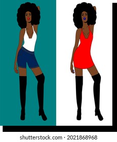 illustrated cartoon of two dark skinned women