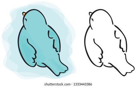 Illustrated cartooon bird - colored and outline