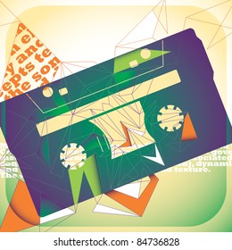 Illustrated cassette background. Vector illustration.
