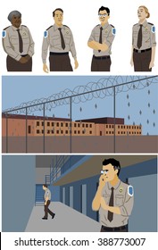 Illustrated Cast Of Diverse Prison Guards