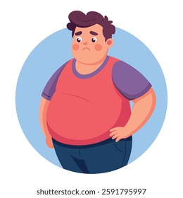 Illustrated Character of an Overweight Boy with a Moody and Upset Expression, Conveying Feelings of Defeat and Lack of Confidence