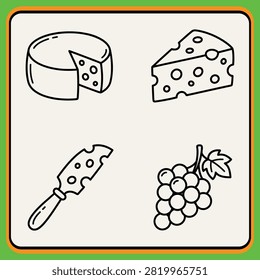 Illustrated cheese and grapes with cheese slicer set on a clean background
