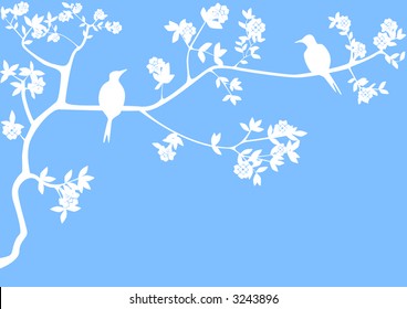 illustrated cherry tree with birds