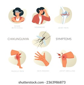 Illustrated Chikungunya Virus Symptoms with Fever and Joint Pain - Stock Iconas EPS 10 File