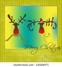 illustrated Christmas background with reindeer - vector illustration