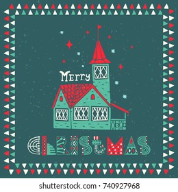 An illustrated Christmas card. Christmas design. Vector cartoon illustration.