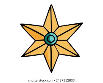 Illustration de l'ornement Noël en forme d'étoile avec une perle centrale. Concept de décoration de vacances, décoration festive, design Noël, décoration saisonnière. Impression, icône, élément de création.