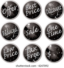 Illustrated collection of black buttons that could be used with a shop or internet environment