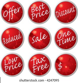 Illustrated collection of buttons or tags that could be used within a shop or internet environment